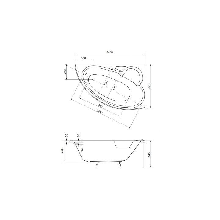 Rohová vana Besco Finezja Nova 140x95 cm asymetrické pravá bílá- sanitbuy.pl