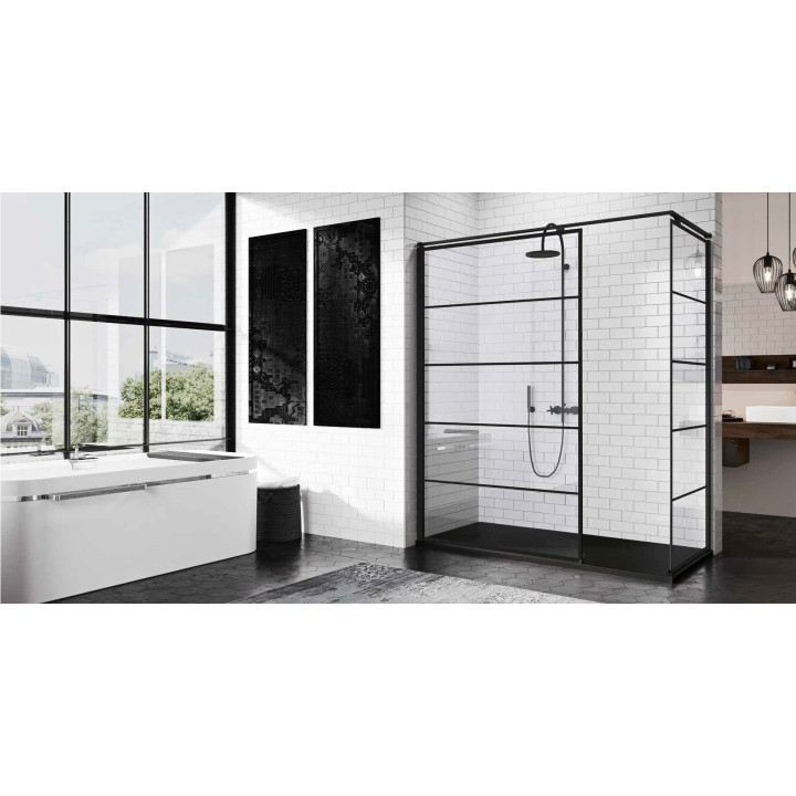 Pevná boční stěna - Walk-in Novellini Kuadra H 80 cm, profil černá, sklo čiré, vzor čtvercová- sanitbuy.pl