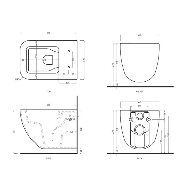Mísa WC podvěsná Cielo Shui 37,5x55x37 cm, Rimless, černá- sanitbuy.pl
