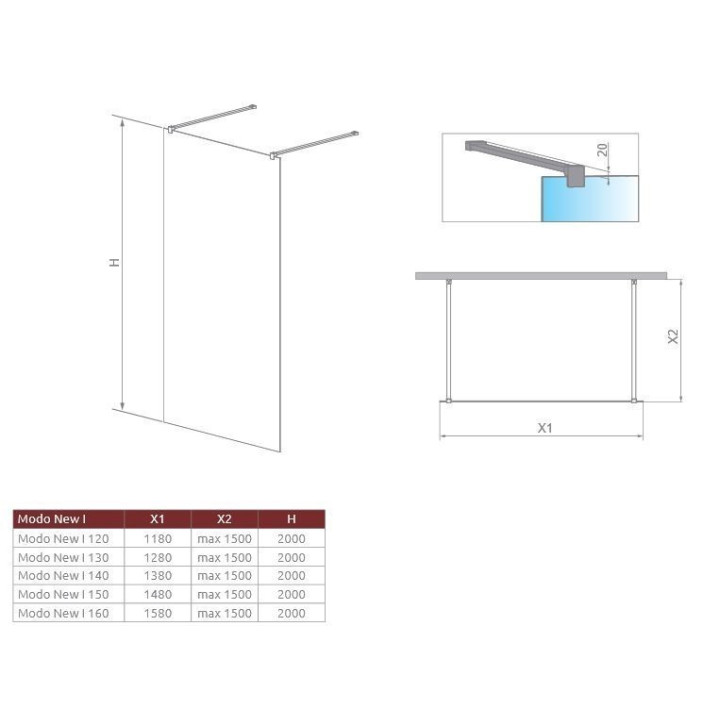 Stěna Walk-In Radaway Modo New Black I 120-150 x 150-230cm, sklo čiré- sanitbuy.pl