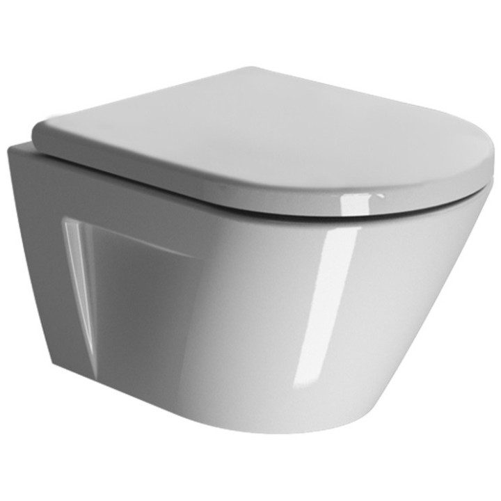 Mísa WC GSI Kube 55x36cm závěsná bez splachovacího okruhu se sedadlem s pozvolným sklápěním + souprava mocujący, bílá- sanitbuy.