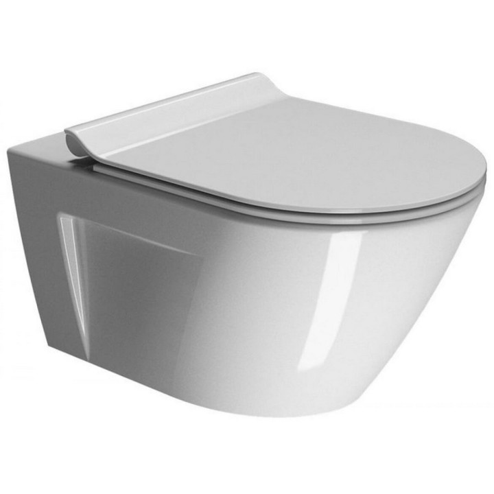 Mísa WC GSI Norm 55x36cm závěsná bez splachovacího okruhu se sedadlem s pozvolným sklápěním + souprava mocujący, bílá- sanitbuy.