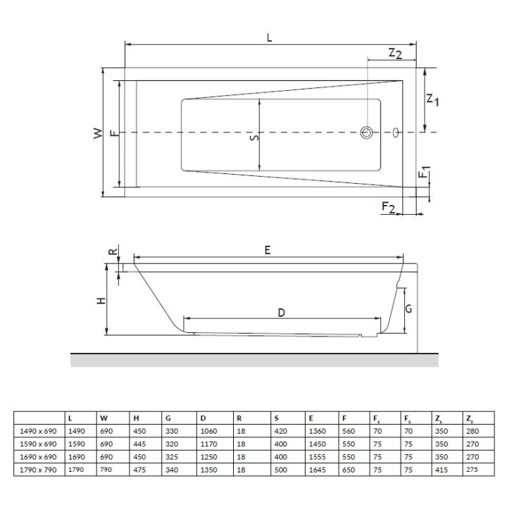 Vana obdélníková Excellent Wave slim 1695x700mm bílá- sanitbuy.pl