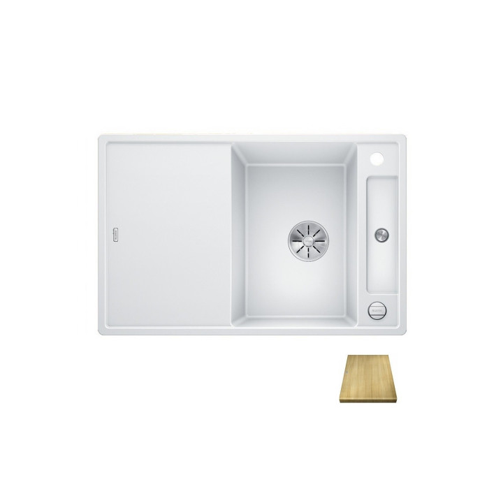 Zlew konglomeratowy + sedátko dřevěná Axia III 45S Blanco Silgranit InFino 510x780 perłowoszary- sanitbuy.pl