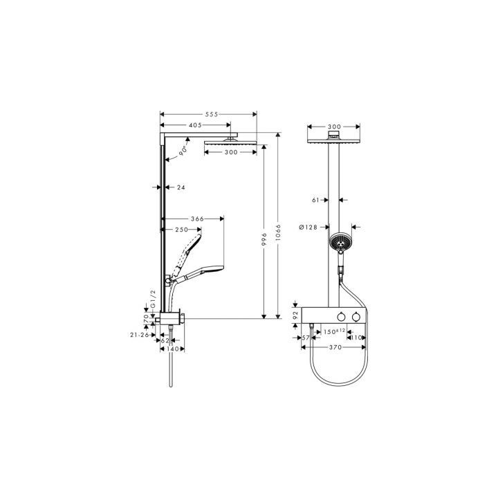 Sprchový set termostatický Hansgrohe Raindance E 300 1jet 350 ST s hlavovou sprchou chrom - sanitbuy.pl