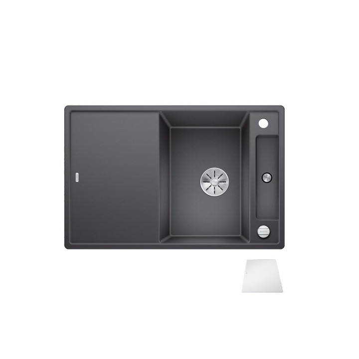 Zlew konglomeratowy + sedátko skleněné Axia III 45S Blanco Silgranit InFino 510x780 antracit- sanitbuy.pl