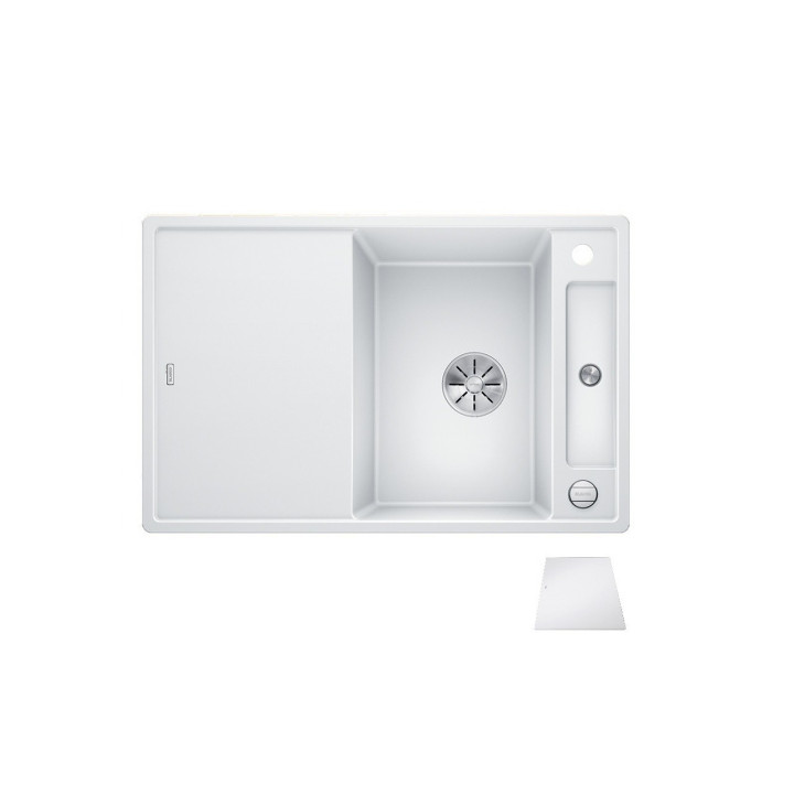 Zlew konglomeratowy + sedátko skleněné Axia III 45S Blanco Silgranit InFino 510x780 perłowoszary- sanitbuy.pl