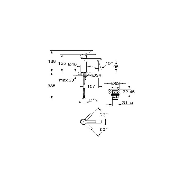 Grohe Lineare Umyvadlová baterie, DN 15 Velikost XS