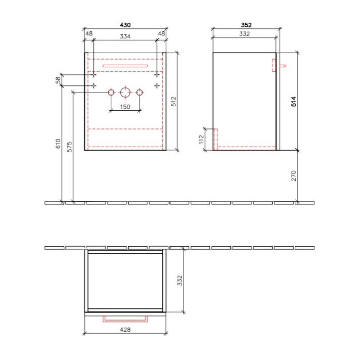 Skříňka pod umyvadlo Villeroy & Boch Avento kryształowy šedá, 51,2 x 52 x 34,8 cm, pánty zleva- sanitbuy.pl