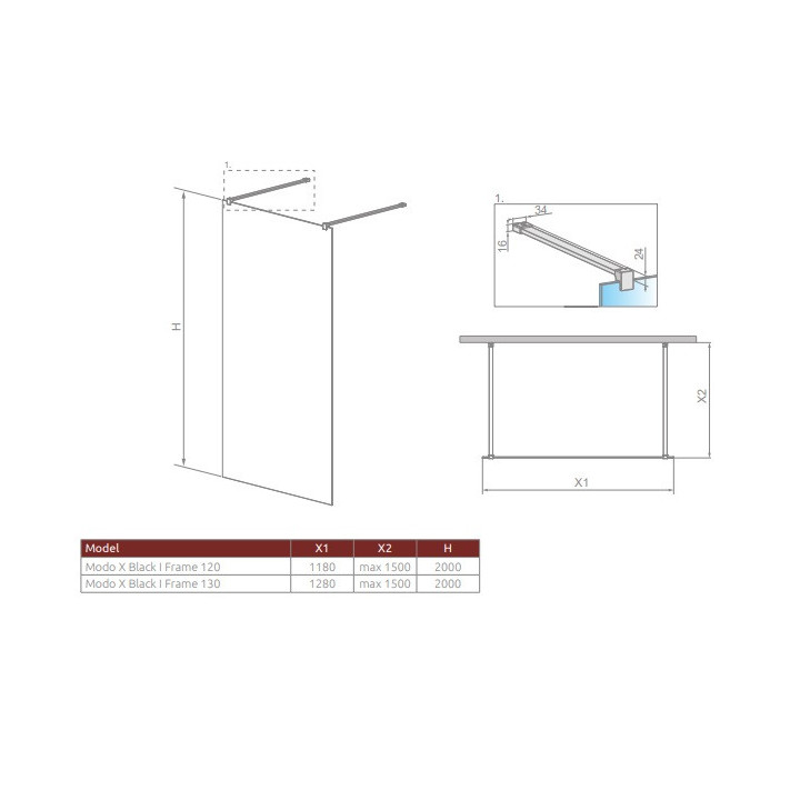 Sprchový kout Radaway Modo X I 120, przejrzysta, 1180x2000mm