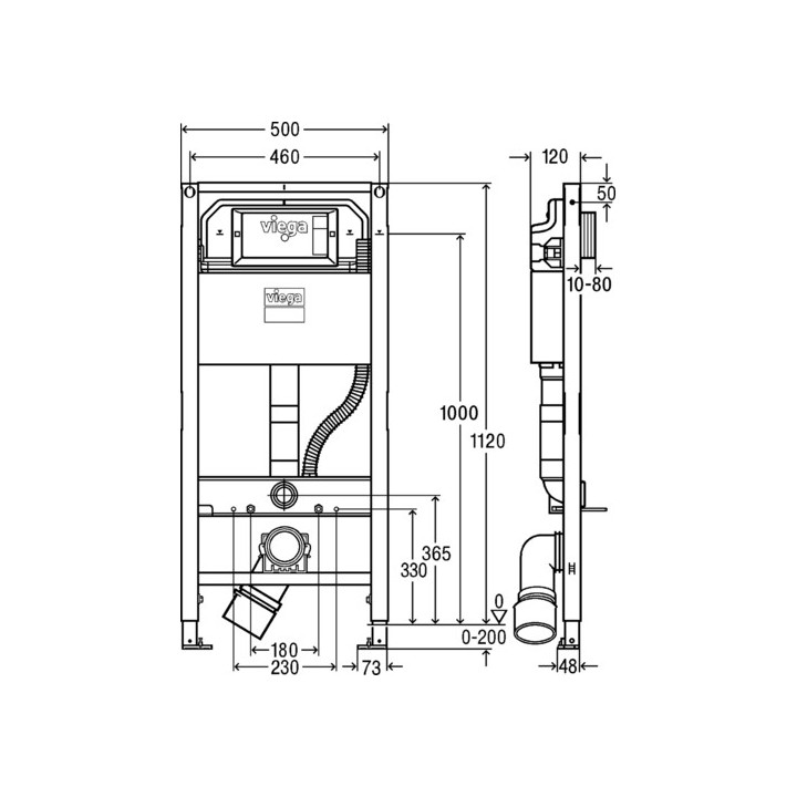 Modul podomítkový do WC Viega Prevista Dry, regulacja wysokości zawieszenia mísy, 1120mm 