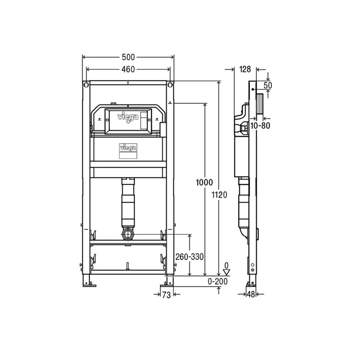 Modul podomítkový do WC Viega Prevista Dry, regulacja wysokości zawieszenia mísy, 1120mm 