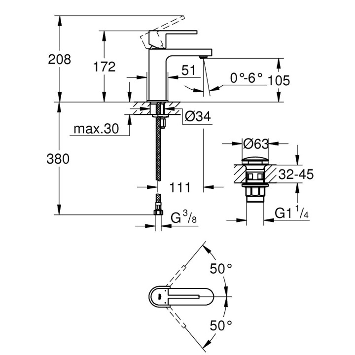Umyvadlová baterie Grohe Plus, stojaca, 172mm wysokości, chrom