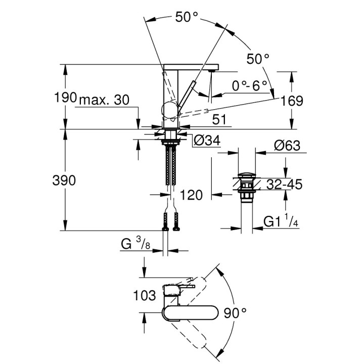 Umyvadlová baterie Grohe Plus, stojící, DN 15, 190mm wysokości, chrom