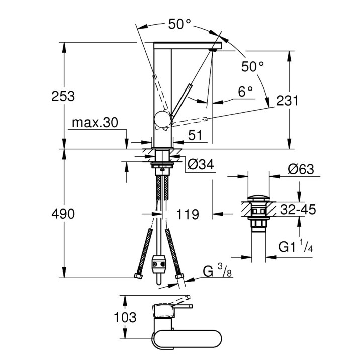 Umyvadlová baterie Grohe Plus, stojící, DN 15, 190mm wysokości, chrom