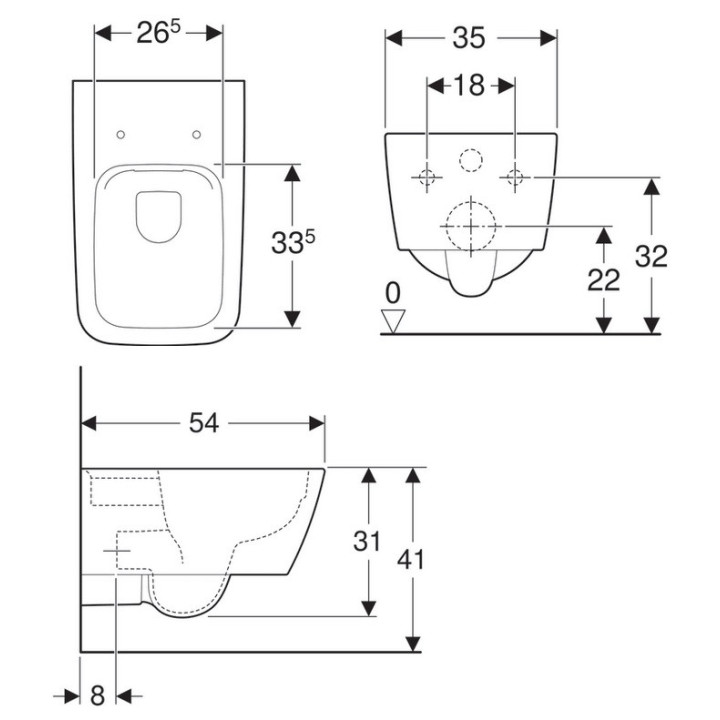 Závěsné wc WC Geberit Icon Square Rimfree, skryté mocowania, bílá