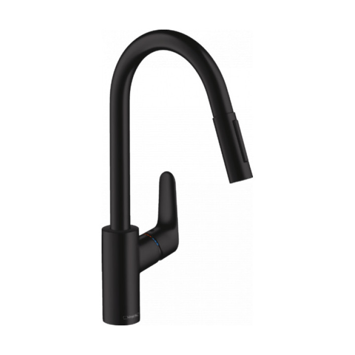 Dřezová baterie Hansgrohe Focus 240, páková, výsuvná sprcha, černá matnáný