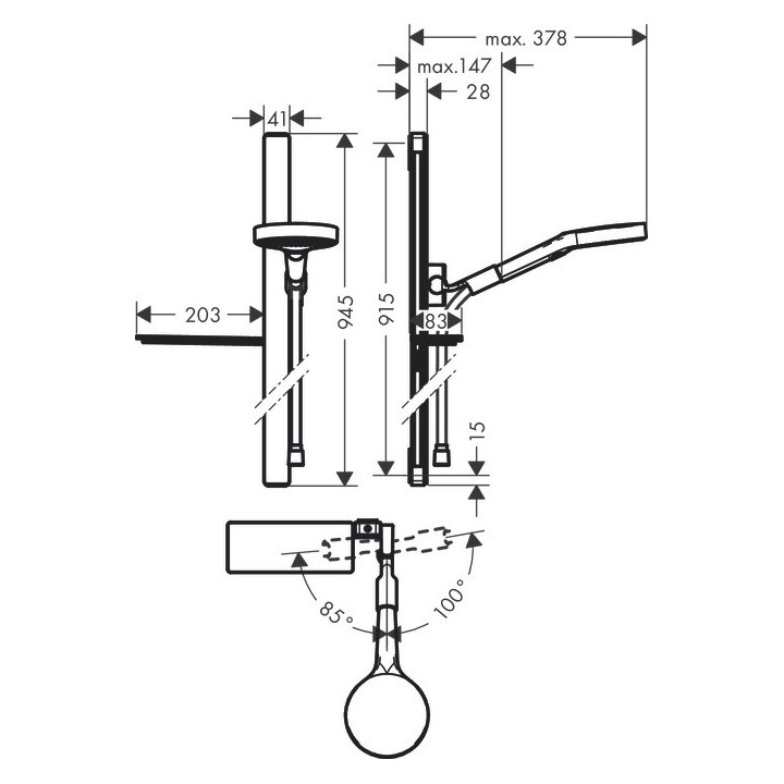 Sprchový set Hansgrohe Rainfinity 130 3jet, držák 90cm s mýdlenkou, chrom