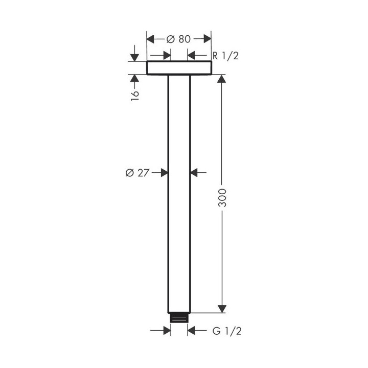 Stropní přípojka hornej sprchy Hansgrohe, 10cm, černá matnáný