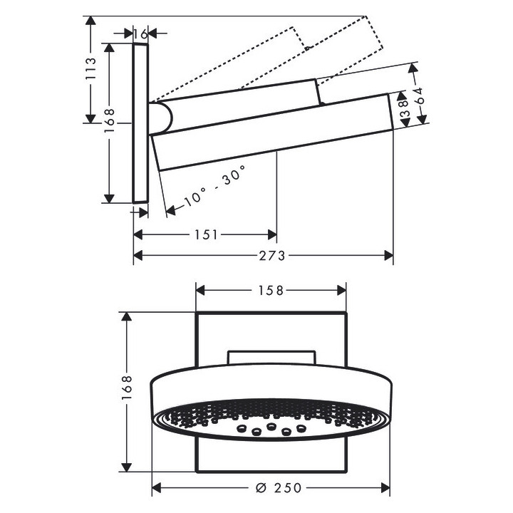 Horní sprcha Hansgrohe Rainfinity 250 1jet, průměr 25cm, černá matnáný