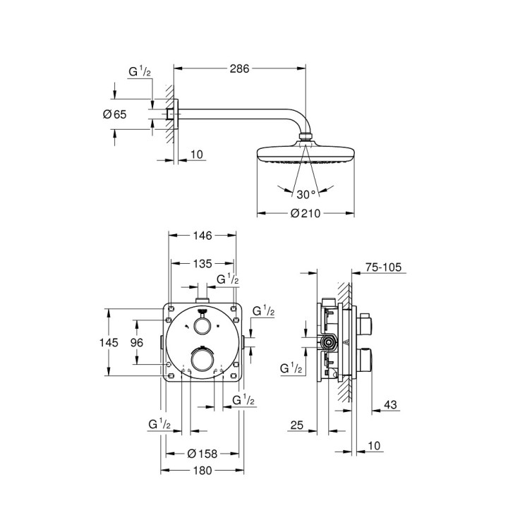 Sprchový set Grohe Tempesta 210, podomítkový, baterie termostatická, chrom