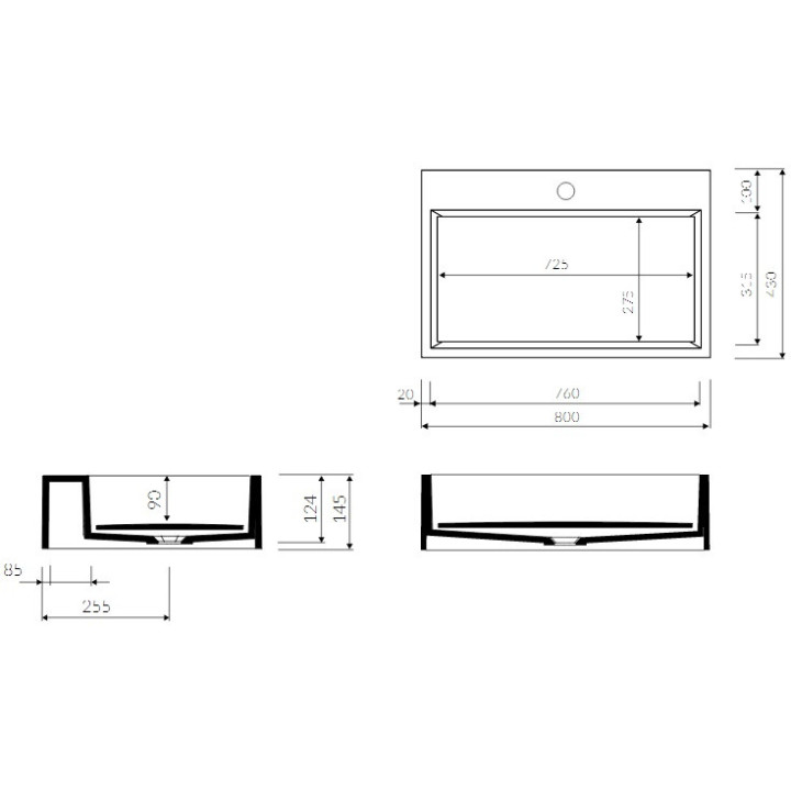 Umyvadlo Marmorin Modico 800 nábytková/na desku 800x430x145 mm