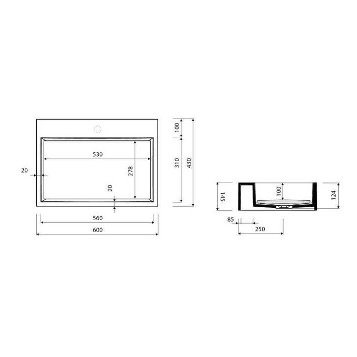 Umyvadlo Marmorin Modico 600 nábytková/na desku 600x430x145 mm