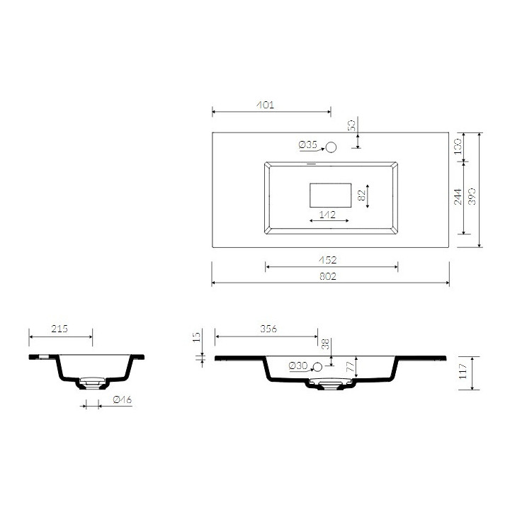 Umyvadlo Marmorin Lira 800 80x39 cm, zápustné na desku