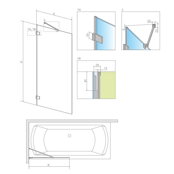 Dveře sprchové Radaway Nes KDS II 120, levé, 1200x2000mm, stříbrná profil