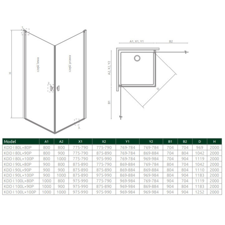 Dveře pro sprchový kout Radaway Nes 8 Black KDJ B 100, pravé, skládací, 1000x2000mm, černá profil