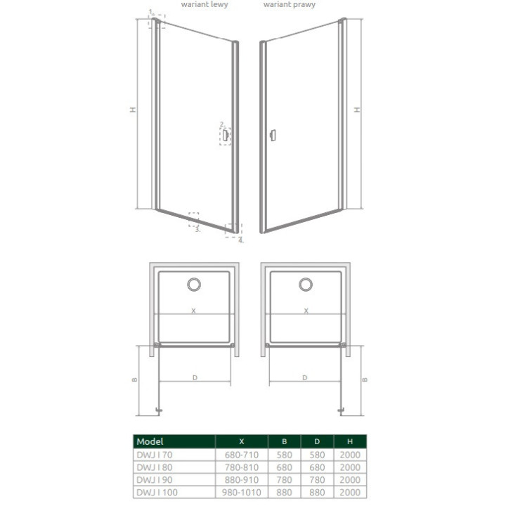 Přední plocha pro sprchový kout Radaway Nes 8 Black KDS I 140,  dveře levé, sklo čiré, 1400x2000mm, černá profil