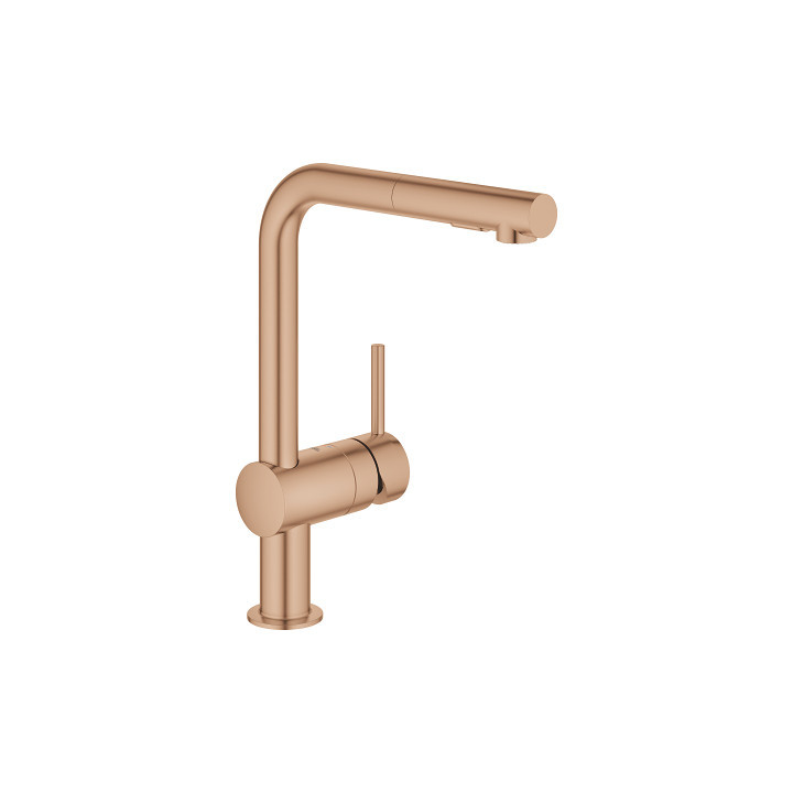 Dřezová baterie s výsuvnou sprchou GROHE Minta 1/2" stojící, wys. 328 mm, páková - brushed warm sunset