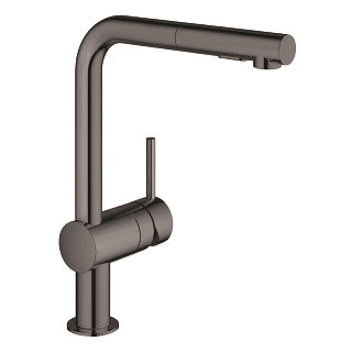 Dřezová baterie s výsuvnou sprchou GROHE Minta 1/2" stojící, wys. 328 mm, páková - hard graphite