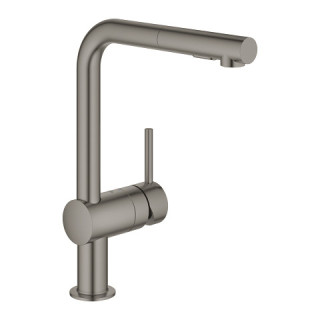Dřezová baterie s výsuvnou sprchou GROHE Minta 1/2" stojící, wys. 328 mm, páková - brushed hard graphite