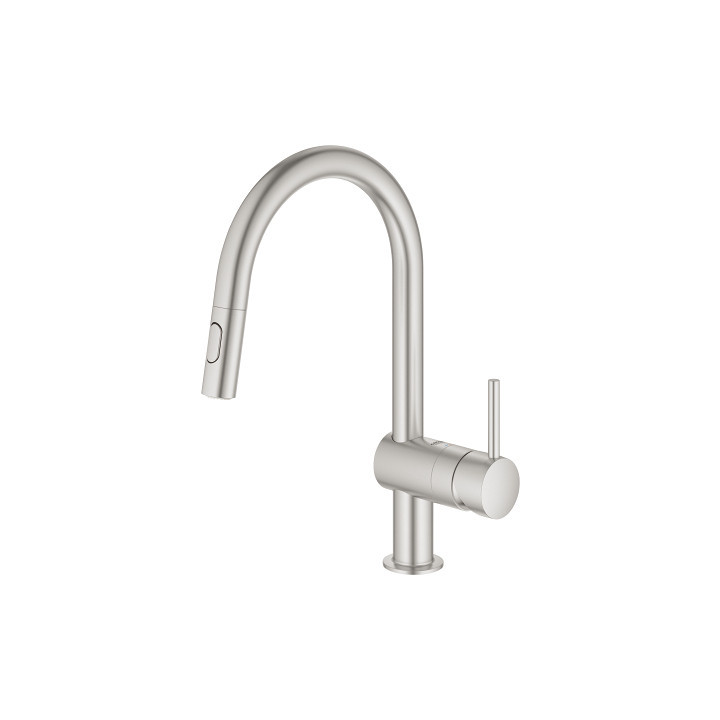 Dřezová baterie s výsuvnou sprchou GROHE Minta 1/2", páková - nerez