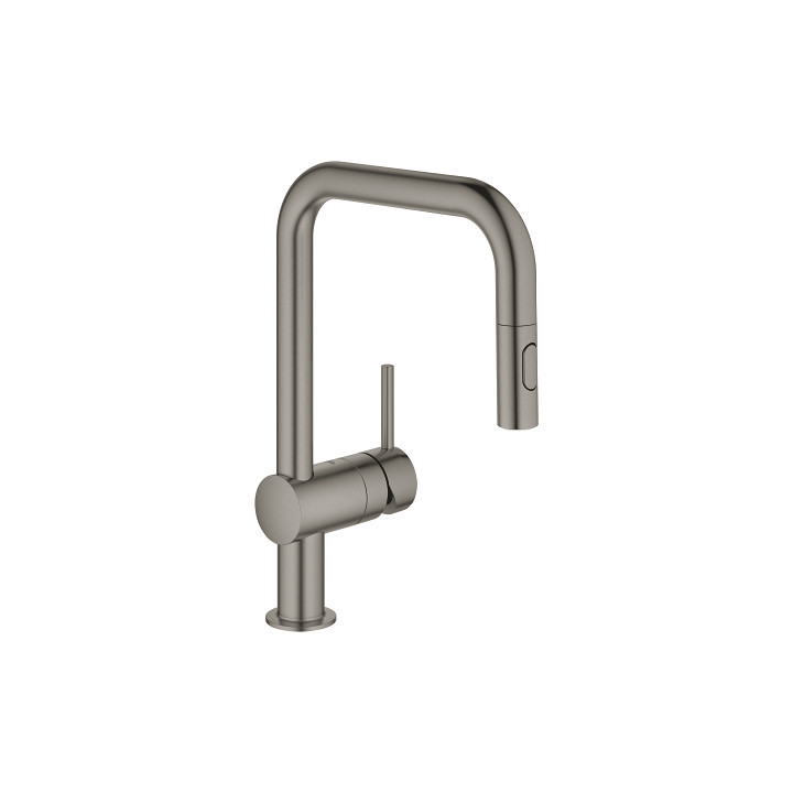 Páková dřezová baterie s výsuvnou sprchou Grohe Minta, DN 15 - brushed hard graphite