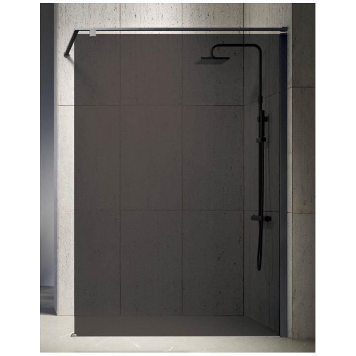 Stěna walk-in Novellini Kuadra H Fume, 90x200cm, sklo szare, černá profil
