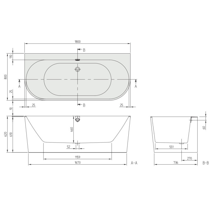Vana Villeroy & Boch OBERON 2.0, 180x80, bílá