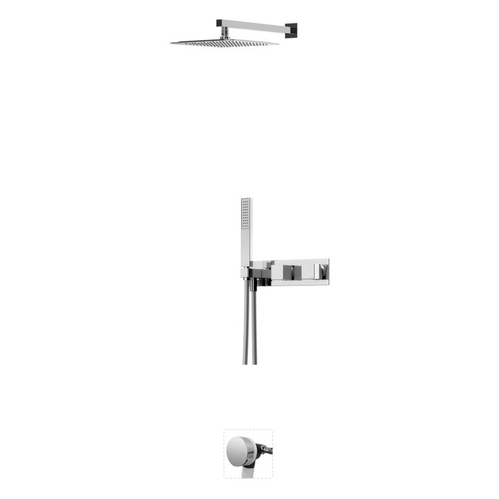 Sprchový set Bruma Adamastor, podomítkový, horní sprcha 250x250mm s ramenem nástěnným 350mm, sluchátko 1-funkční, chrom