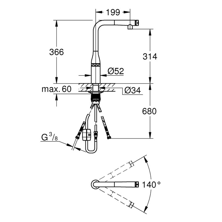 Dřezová baterie Grohe Zedra SmartControl, výsuvná sprcha, chrom