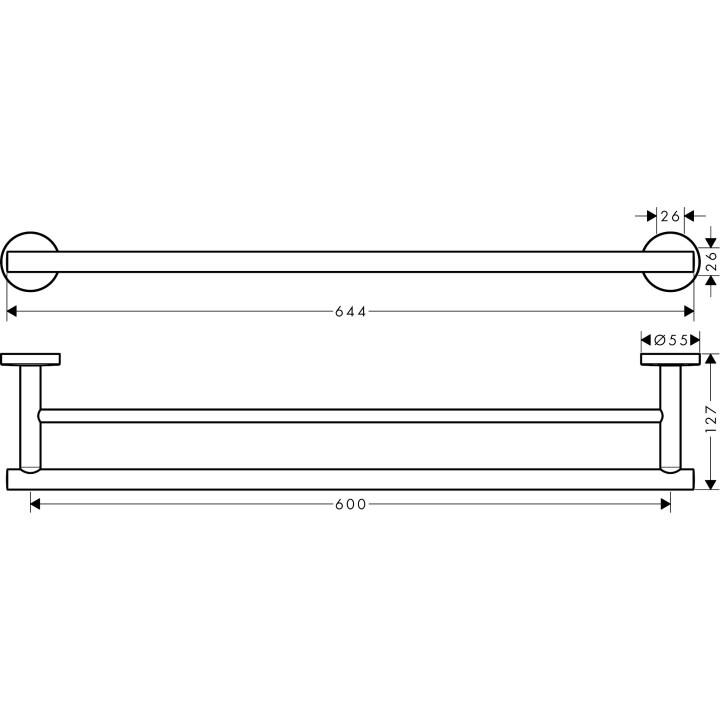 Věšák pro koupelový ručník Hansgrohe Logis Universal, dvojitý, 60cm, chrom