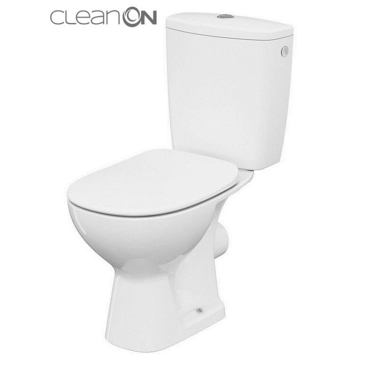 Kompakt WC Cersanit Arteco CleanOn, bezkołnierzowa mísa, 66,5x36cm, sedadlo s pozvolným sklápěním, doprowadzenie vody z boku, bí
