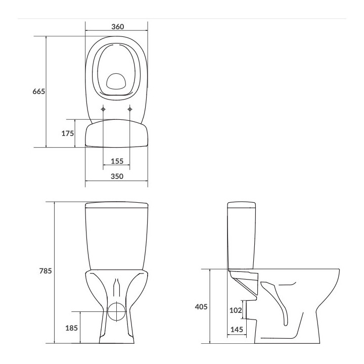 Kompakt WC Cersanit Arteco CleanOn, bezkołnierzowa mísa, 66,5x36cm, sedadlo s pozvolným sklápěním, doprowadzenie vody z boku, bí