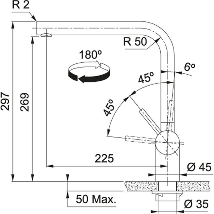 Dřezová baterie Franke Atlas Neo, výška 297mm, otočné výtokové rameno, černá matnáný