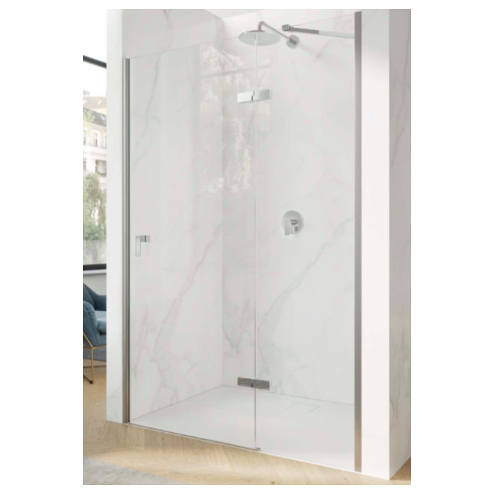 Pevná boční stěna pro křídlové dveře Huppe Aura Pure, 1200mm, montáž na vaničku, Anti-Plaque, stříbrná profil