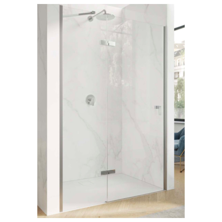 Pevná boční stěna pro křídlové dveře Huppe Aura Pure, 1200mm, montáž na vaničku, Anti-Plaque, stříbrná profil