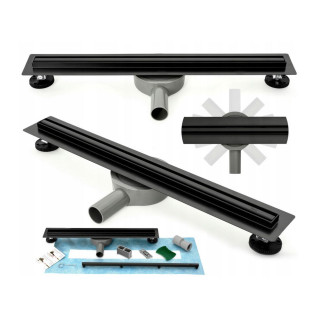 Lineární odtok Rea Neo Slim Pro Black, 60 cm, se sifonem, nóżkami i mankietem uszczelniającym, černá