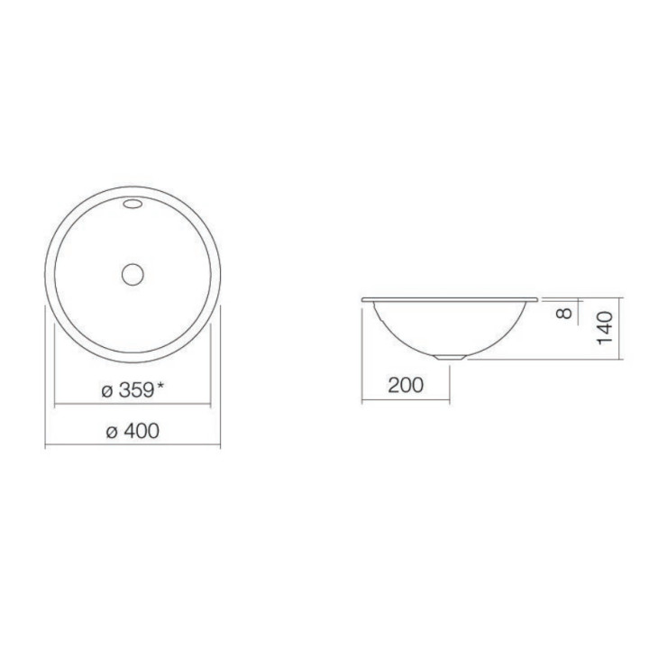 Umyvadlo pod desku Alepe K-Series, kulatá, 284mm, z přepadem, UB.K325, bílá