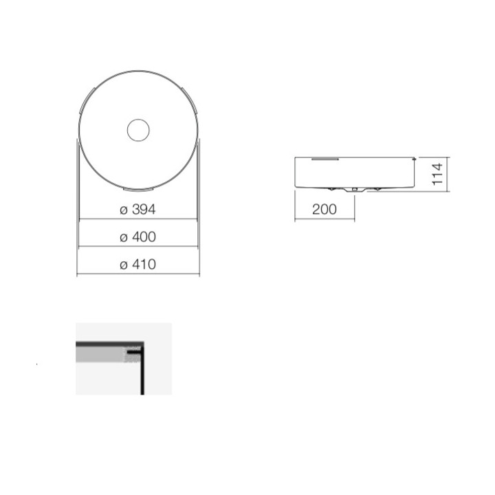 Umyvadlo pod desku Alepe Unisono KE-Series, kulatá, 369mm, bez přepadu, pro zástavbu pod warstwą laminatu, UB.KE375, bílá