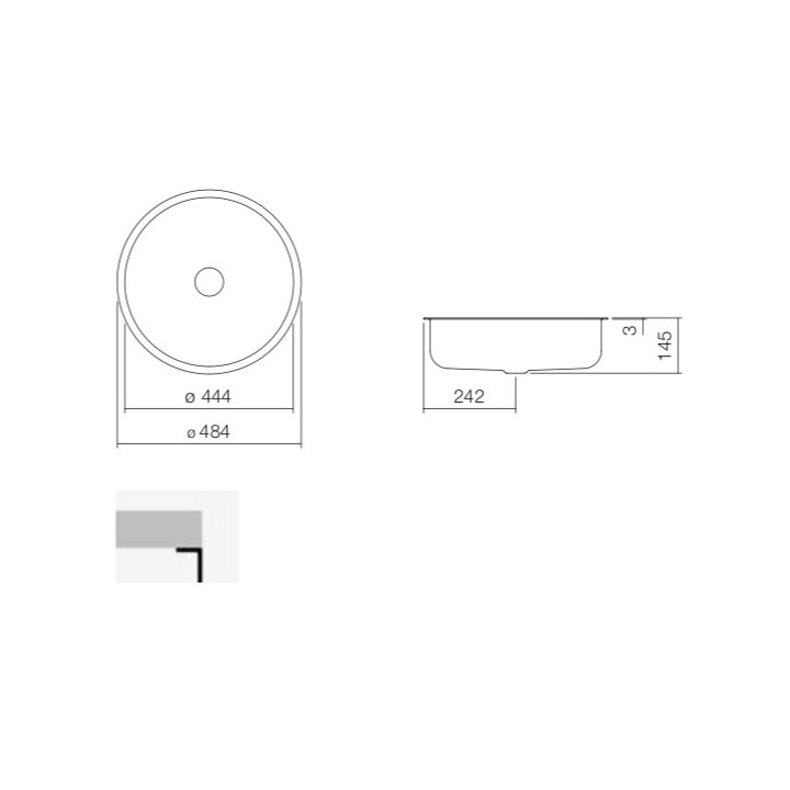 Umyvadlo pod desku Alepe Sondo SO-Series, kulatá, 444mm, bez přepadu, UB.SO450.1, bílá